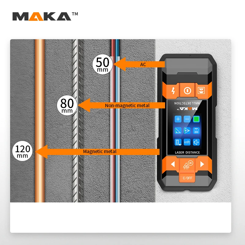 Handheld Metal Detector Waterproof AC Wire Detector Wall Scanner Laser Tape Measure 40M Laser Rangefinders Detector Metales
Handheld Metal Detector Waterproof AC Wire Detector Wall Scanner Laser Tape Measure 40M Laser Rangefinders Detector Metales