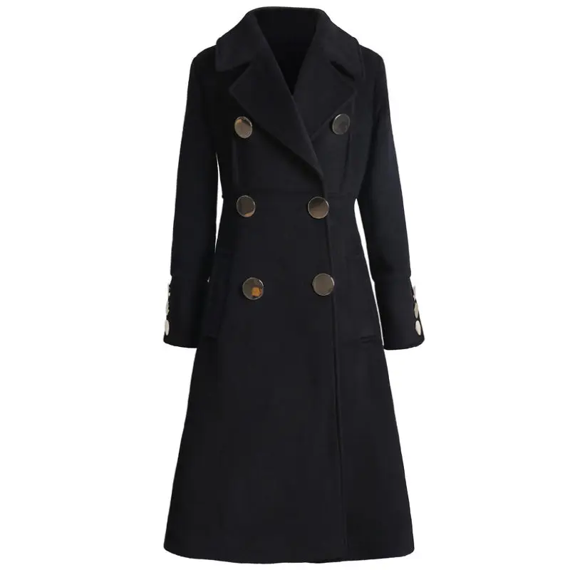 High Quality Women Clothes 2020 Autumn Wool Coat New Korean Lapel Double Breasted Slim Black Long Blazer femme casaco f1472 | Женская
