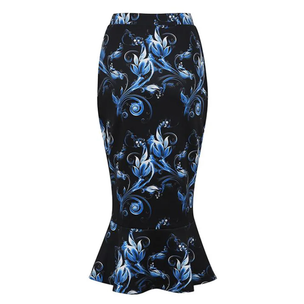 

Summer Vintage Ladies High Waist Tight Fishtail Skirts Womens 2022 Floral Print Package Hip Slim Bodycon Long Trumpet Skirts