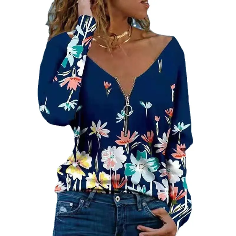 Женская футболка с длинным рукавом, V-образным вырезом и цветочным принтом
Женская футболка с длинным рукавом, V-образным вырезом и цветочным принтом