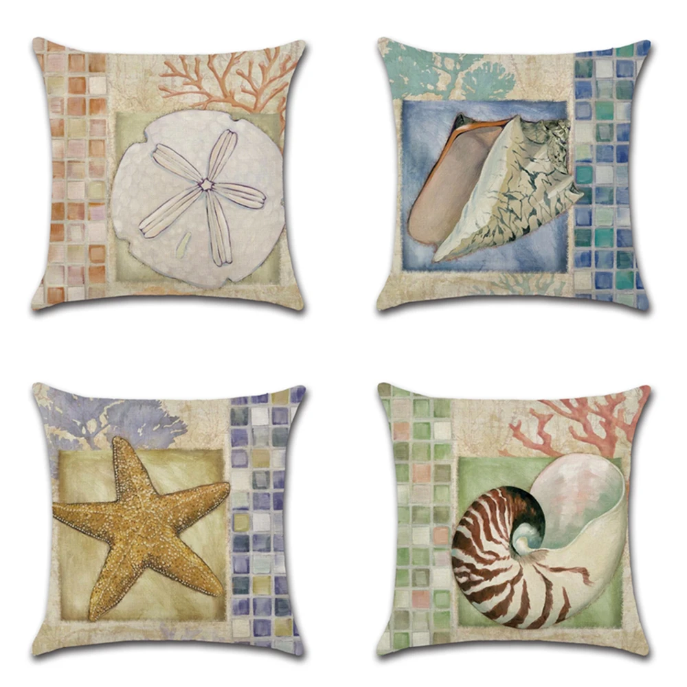 

Cartoon sea animal starfish conch Printing Pillow Case Home Decoration Linen Sofa Pillow Cover Car Cushion Cover 45cm*45cm