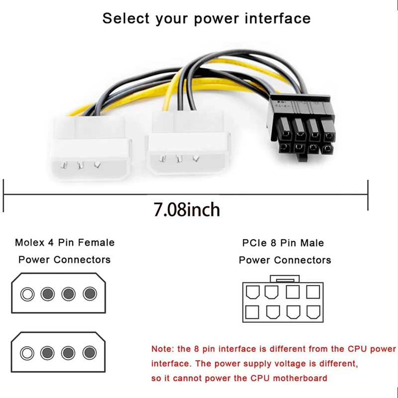 2 Pack 8 Pin PCIe to Dual 4 Pin Molex Power Cable PCI-E 8 Pin to Dual 4 Pin Power Cable Video Graphics Card Power Cable
2 Pack 8 Pin PCIe to Dual 4 Pin Molex Power Cable PCI-E 8 Pin to Dual 4 Pin Power Cable Video Graphics Card Power Cable