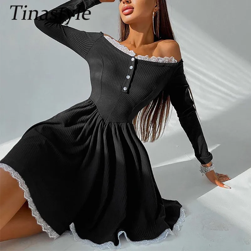 Tinastyle Lolita Princess Black Sexy Autumn Dress Women Off Shoulder Lace Patchwork Mini Party Dress Kawaii High Waist Dresses
Tinastyle Lolita Princess Black Sexy Autumn Dress Women Off Shoulder Lace Patchwork Mini Party Dress Kawaii High Waist Dresses