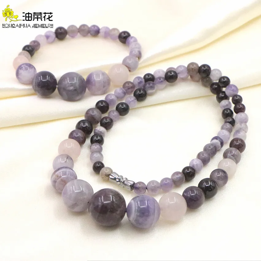 

Фиолетовый Природный аметистами драгоценных камней, на возраст 6-16 мм ожерелье браслет комплект ювелирных изделий камень цепи кварцевые с украшением в виде кристаллов, для здоровья, ювелирное изделие, подарок на Рождество