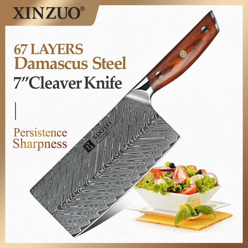 XINZUO 7" Inches Slicing Meat Knife Damascus Steel Kitchen Knives VG10 Steel Chinese Cleaver Meat Chef's Knives Rosewood Handle
XINZUO 7" Inches Slicing Meat Knife Damascus Steel Kitchen Knives VG10 Steel Chinese Cleaver Meat Chef's Knives Rosewood Handle