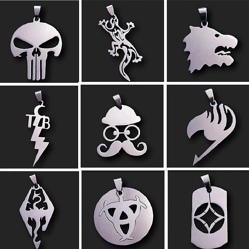 

2pcs Punk/Skull /Wolf/Dragon/Sea Turtle/Gecko/Cross/Phoenix/Stainless Steel Necklace Pendants DIY Charms Jewelry Crafts Making
