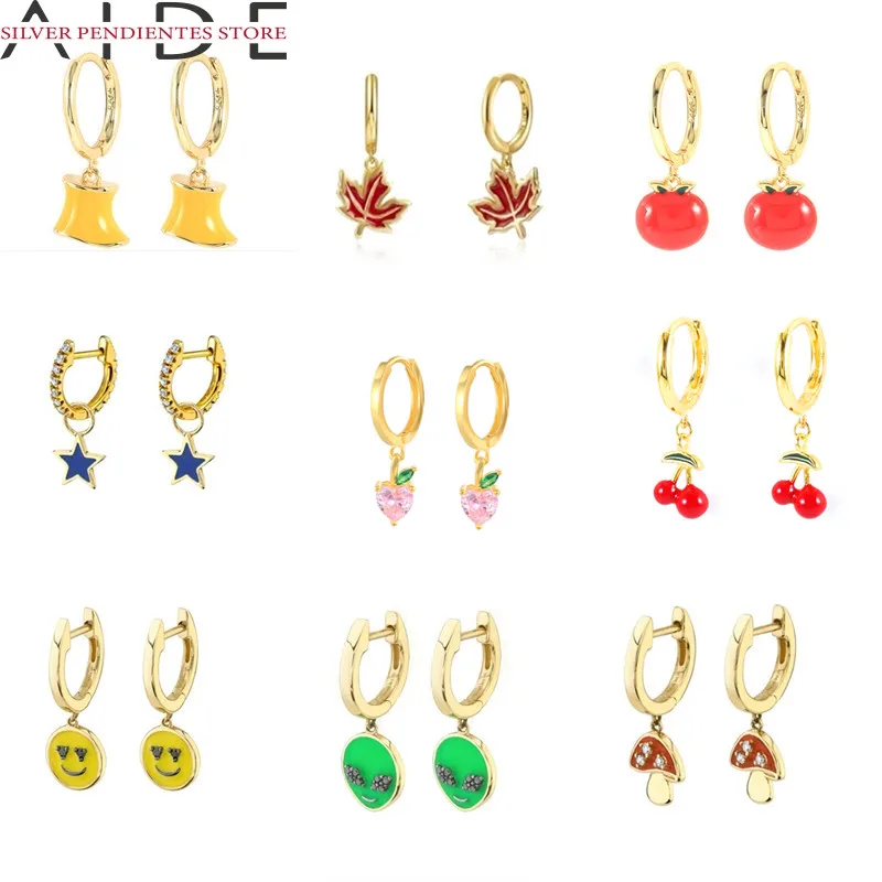 AIDE Pendientes Plata 925 Sterling Silver Hoops Earrings For Women Small Round Fruit Maple Leaf Smiley Pendant Enamel Earrings
AIDE Pendientes Plata 925 Sterling Silver Hoops Earrings For Women Small Round Fruit Maple Leaf Smiley Pendant Enamel Earrings