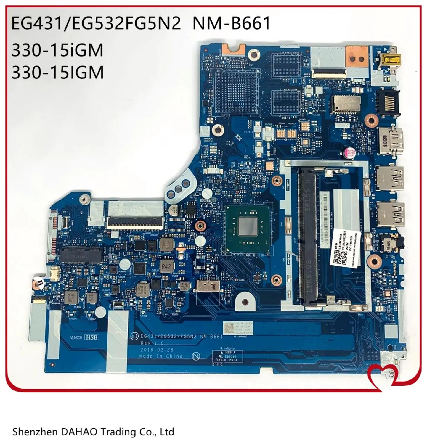FRU: 5B20R33804 5B20R33801 для ноутбука Lenovo ideaPad 330-15IGM, материнская плата EG431 EG532 NM-B661 с процессором N4000/N4100 100% протестирована
FRU: 5B20R33804 5B20R33801 для ноутбука Lenovo ideaPad 330-15IGM, материнская плата EG431 EG532 NM-B661 с процессором N4000/N4100 100% протестирована