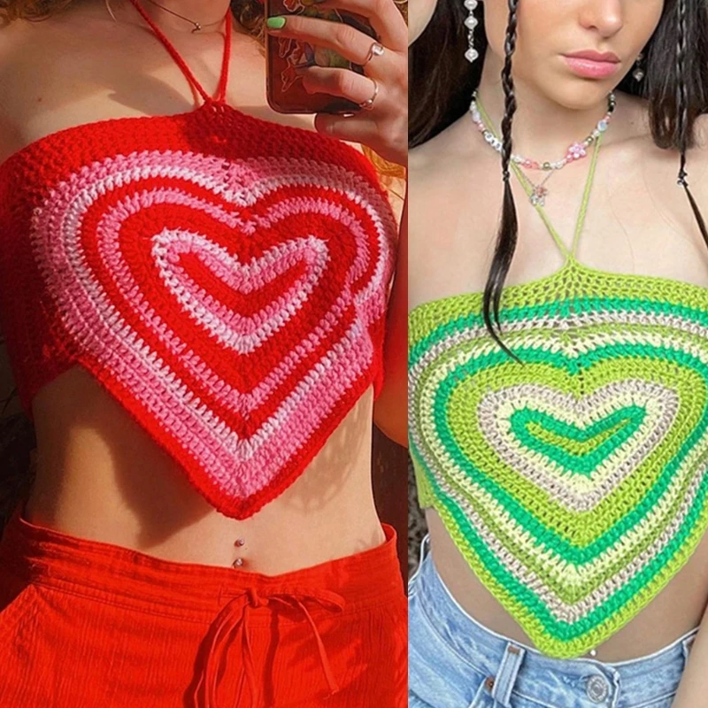 Women Sexy Halter Neck Crop Top Sweet Love Heart Crochet Knitted Camisole Off Shoulder Criss Cross Lace-Up Back Bralette
Women Sexy Halter Neck Crop Top Sweet Love Heart Crochet Knitted Camisole Off Shoulder Criss Cross Lace-Up Back Bralette