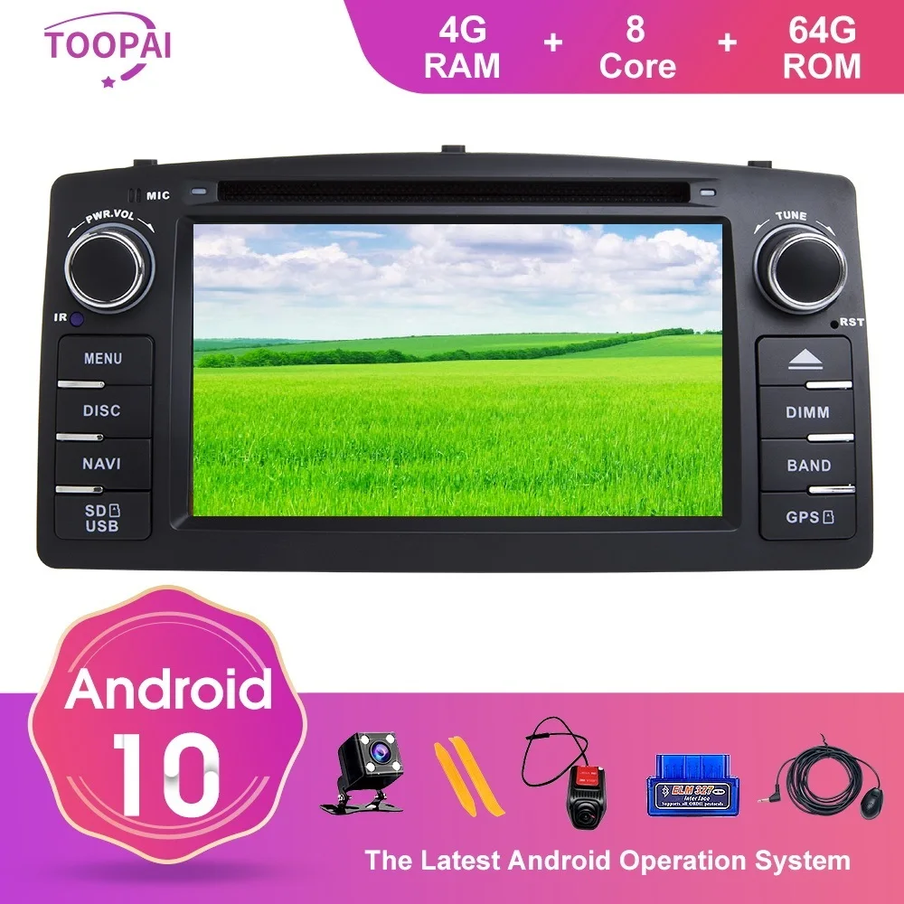 Автомобильный мультимедийный плеер TOOPAI Android 10 для Toyota Corolla E120 Altis 2000 2006 BYD F3 Navi GPS DVD