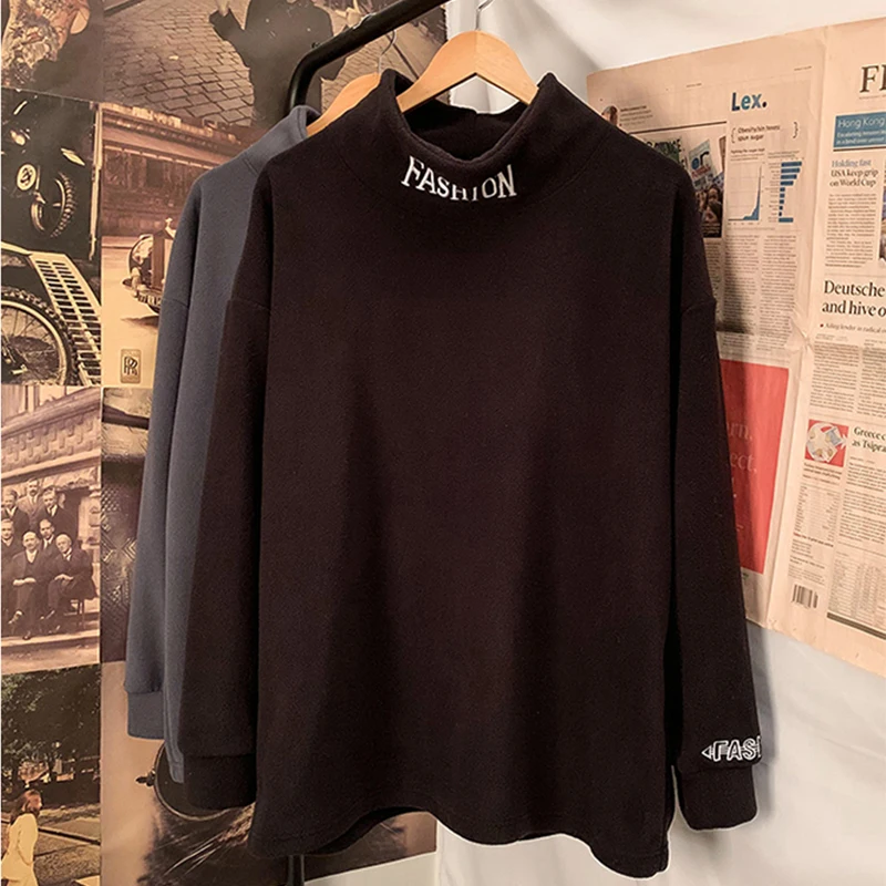 2020 Autumn Winter Turtleneck Sweatshirt Men Plus Fleece Oversized Letter Thick Bottoming Male Pullover Casual Fashion Mens Tops
2020 Autumn Winter Turtleneck Sweatshirt Men Plus Fleece Oversized Letter Thick Bottoming Male Pullover Casual Fashion Mens Tops
