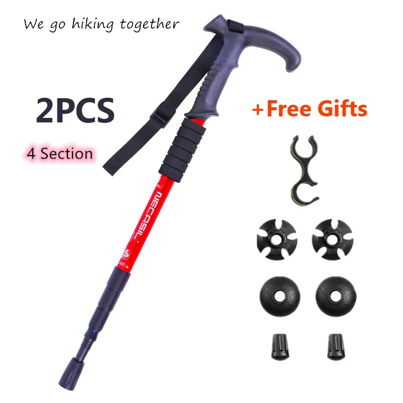  Shock Aluminium Walking Stick Retractable AntiShock Trekking Hiking Ultralight Sports Camping Mountaineering Canes New | Спорт и