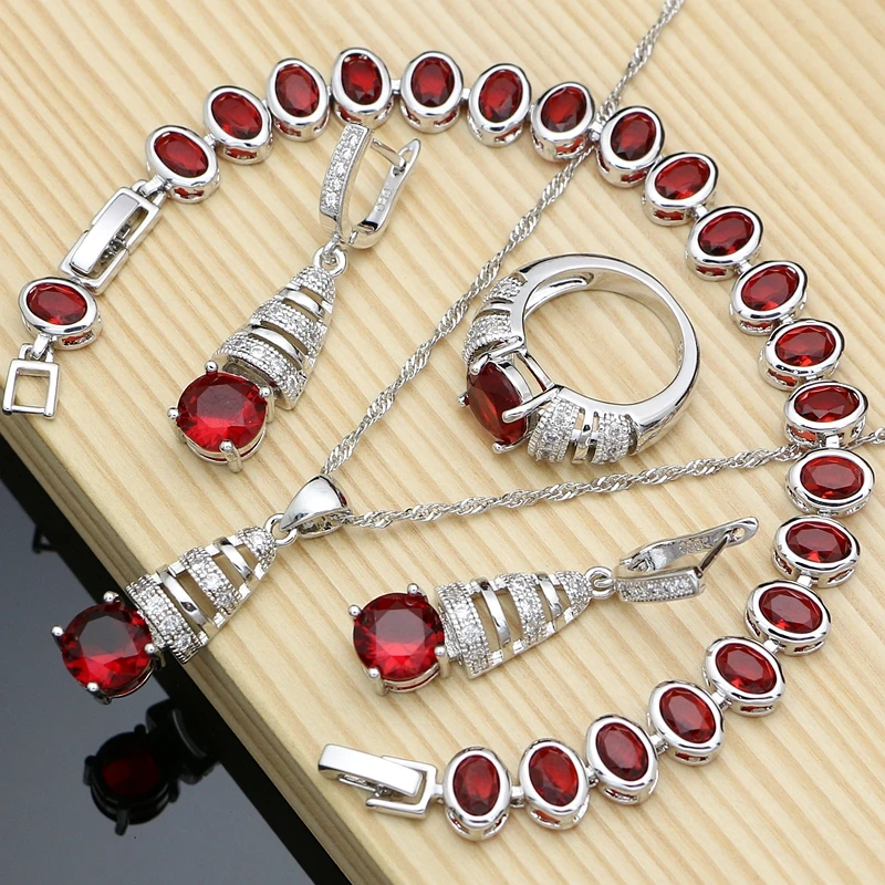 Bridal Jewelry Sets Red Stone Elegant 925 Sterling Silver For Women Earrings Ring Dropshipping Necklace Set Fashion Gift Jewelry
Bridal Jewelry Sets Red Stone Elegant 925 Sterling Silver For Women Earrings Ring Dropshipping Necklace Set Fashion Gift Jewelry