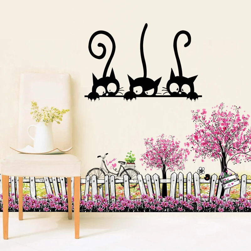 Wall Door Stickers Cute Three Cats Animal Pattern Household Room Window Removable Waterproof Mural Decor Decal | Дом и сад