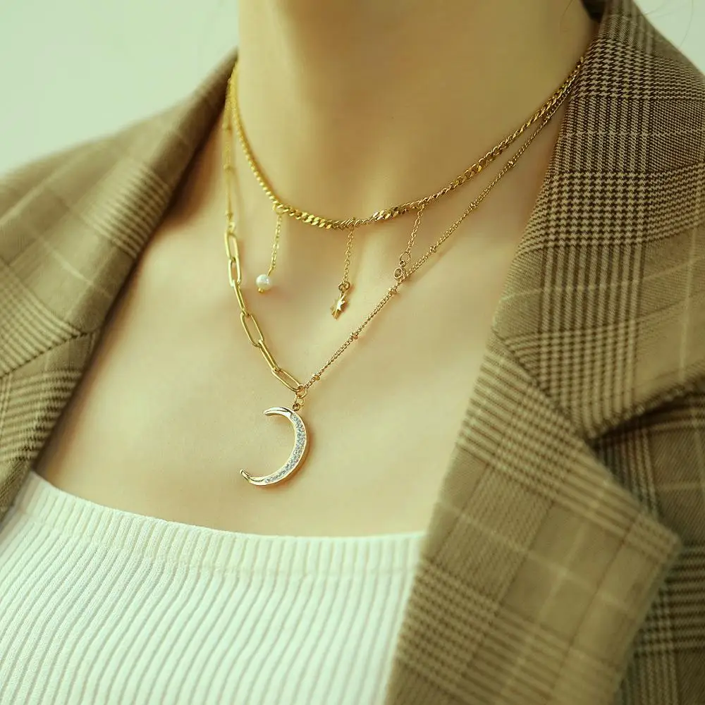 2020 Fashion Star Moon Zircon Pendant Layered Necklaces For Women Gold Color Stainless Steel Asymmetry Jewelry Women's Necklaces
2020 Fashion Star Moon Zircon Pendant Layered Necklaces For Women Gold Color Stainless Steel Asymmetry Jewelry Women's Necklaces