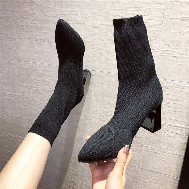 Pointed Toe Chunky Square Medium Heel Knitted Medium Tube Net Sock Mid Calf Boots Rubber Sole Korean Style for Women Fall Spring
Pointed Toe Chunky Square Medium Heel Knitted Medium Tube Net Sock Mid Calf Boots Rubber Sole Korean Style for Women Fall Spring