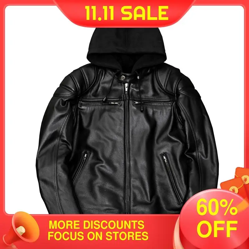 2021 Black American Motorcycle Style Hood Genuine Leather Jacket Men Plus Size 4XL Real Cowhide Autumn Slim Fit Biker's Coat
2021 Black American Motorcycle Style Hood Genuine Leather Jacket Men Plus Size 4XL Real Cowhide Autumn Slim Fit Biker's Coat