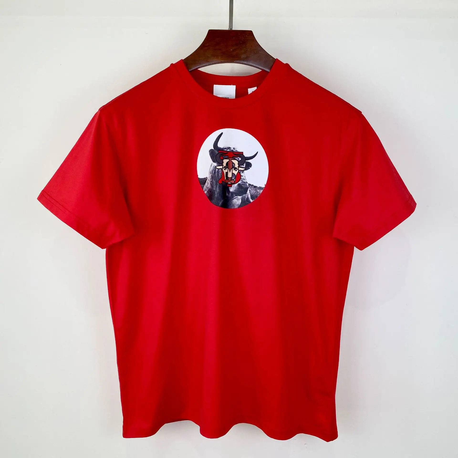 Summer new year of the ox red printed short-sleeved T-shirt