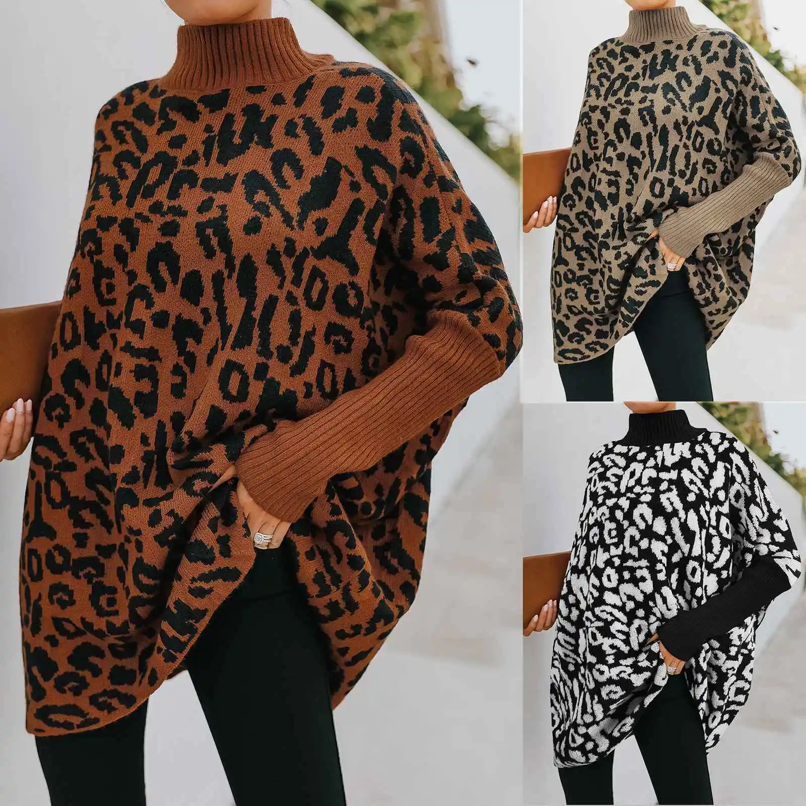 Women's Casual Leopard Print Long-Sleeve Half-High Round Neck Knitted Oversized Pullover Tops
Women's Casual Leopard Print Long-Sleeve Half-High Round Neck Knitted Oversized Pullover Tops