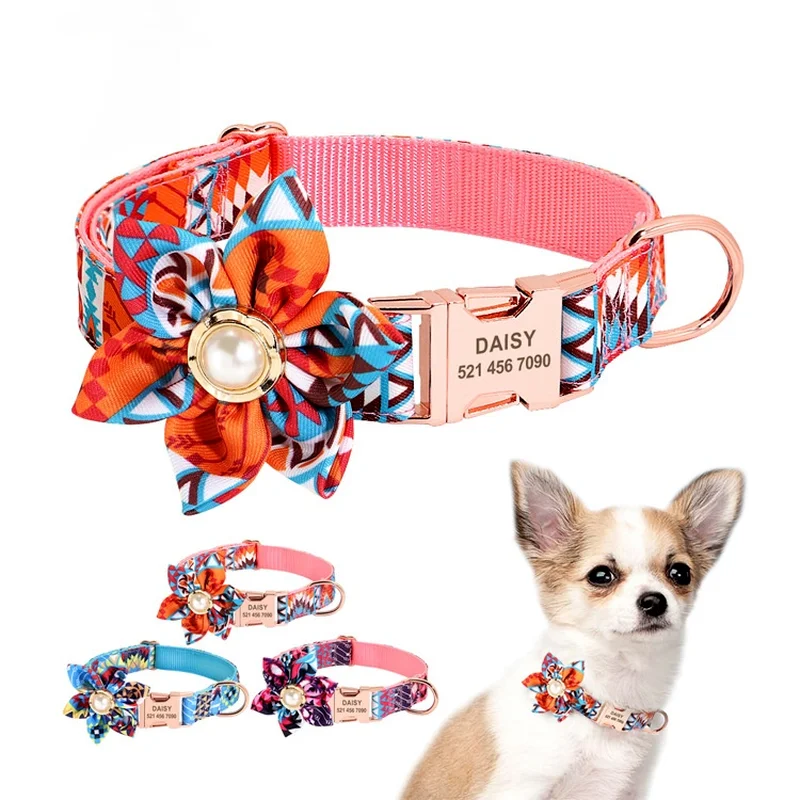 Dog Collar Personalized Nylon Pet Collar Engraved ID Tag Nameplate Reflective Ethnic Style Flower Collar Metal Collar Perro
Dog Collar Personalized Nylon Pet Collar Engraved ID Tag Nameplate Reflective Ethnic Style Flower Collar Metal Collar Perro