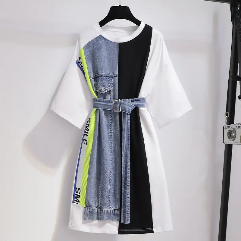 YIZZHOY Summer Autumn Sashes Streetwear Plus Size Fake Two Piece Dress Patchwork T Shirt Dress Women Korean Causal Party Dress
YIZZHOY Summer Autumn Sashes Streetwear Plus Size Fake Two Piece Dress Patchwork T Shirt Dress Women Korean Causal Party Dress