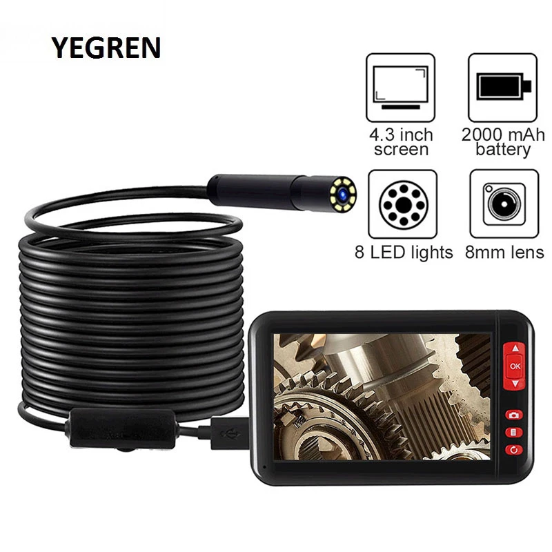 2MP HD Pipe Borescope 4.3" Display Industrial Endoscope Camera 8mm Waterproof Lens 2/5/10m Rigid Cable 8 LED Car Inspector
2MP HD Pipe Borescope 4.3" Display Industrial Endoscope Camera 8mm Waterproof Lens 2/5/10m Rigid Cable 8 LED Car Inspector