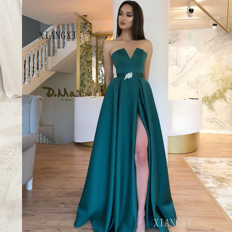 Charming Green Evening Dresses Long Satin A-Line High Split Crystal Belt Floor Length Formal Party Gowns Evening Dress
Charming Green Evening Dresses Long Satin A-Line High Split Crystal Belt Floor Length Formal Party Gowns Evening Dress