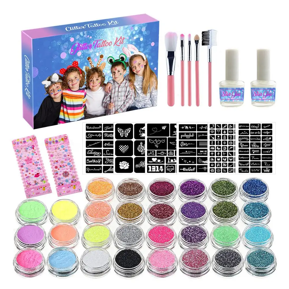Glitter Tattoo Set Temporary Tattoos Stencils Kits For Kids Luminous Body Nail Glitter Art Paint Party Tattoo Makeup Templates
Glitter Tattoo Set Temporary Tattoos Stencils Kits For Kids Luminous Body Nail Glitter Art Paint Party Tattoo Makeup Templates
