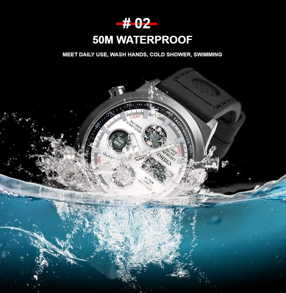 OHSEN Men Digital Watches Sport Multi function Dual Time Military Quartz Watch Waterproof Electronic Clocks with Alarm Stopwatch
OHSEN Men Digital Watches Sport Multi function Dual Time Military Quartz Watch Waterproof Electronic Clocks with Alarm Stopwatch