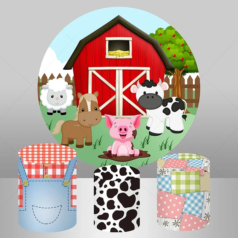 Cartoon Animals Farm Theme Circle Round Backdrop Cover Red Barn Warehouse Pig Cow Background Kids 1st Birthday Cake Table Decor
Cartoon Animals Farm Theme Circle Round Backdrop Cover Red Barn Warehouse Pig Cow Background Kids 1st Birthday Cake Table Decor