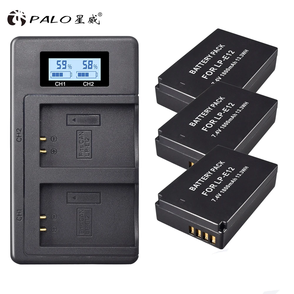 PALO 3 шт. LPE12 LP E12 камера Аккумулятор 7 4 V для цифровой однообъективной зеркальной