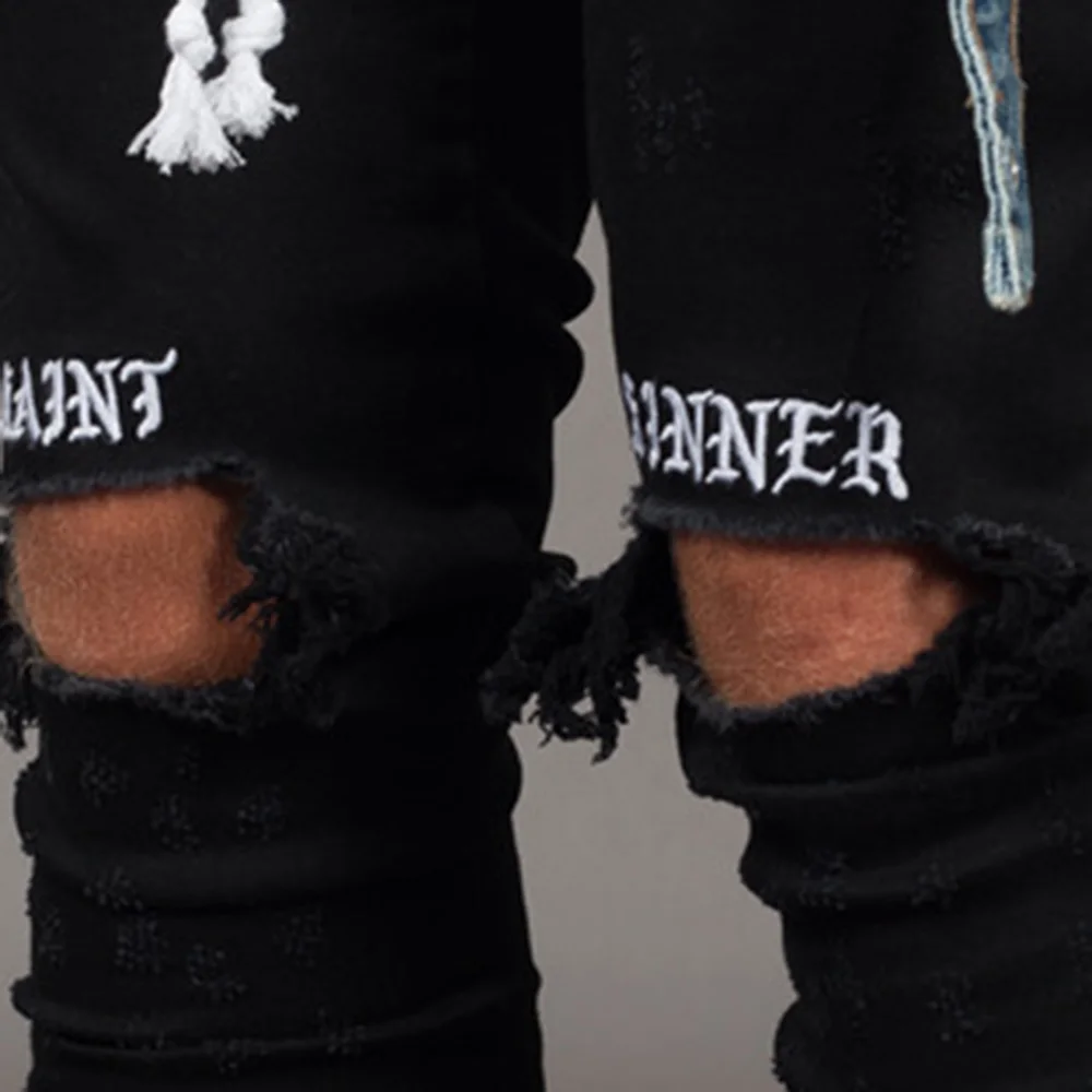 Mens Cool Black Jeans Skinny Ripped Destroyed Stretch Slim Fit Hop Hop Pants With Holes For Male
Mens Cool Black Jeans Skinny Ripped Destroyed Stretch Slim Fit Hop Hop Pants With Holes For Male