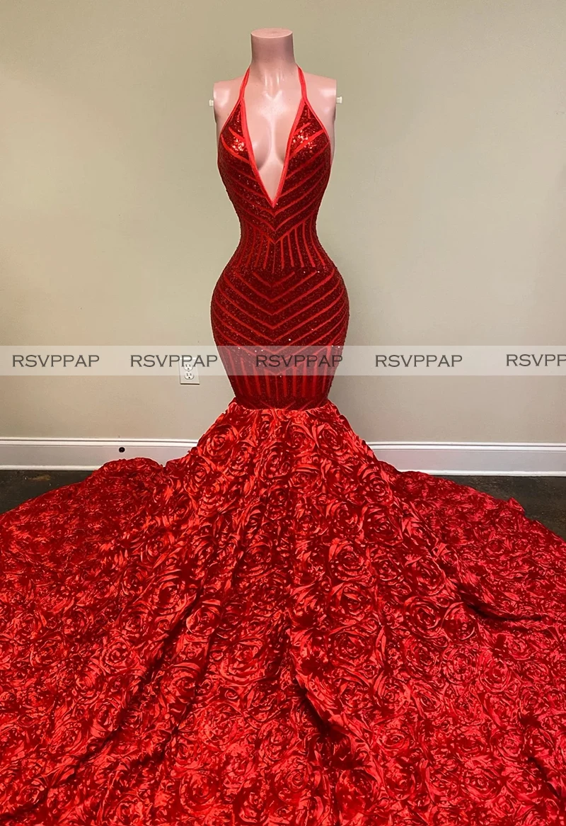 Long Red Prom Dresses Sexy Mermaid V-neck Sleeveless Stunning Sequin African Black Girls 3D Flowers Backless Prom Gowns
Long Red Prom Dresses Sexy Mermaid V-neck Sleeveless Stunning Sequin African Black Girls 3D Flowers Backless Prom Gowns