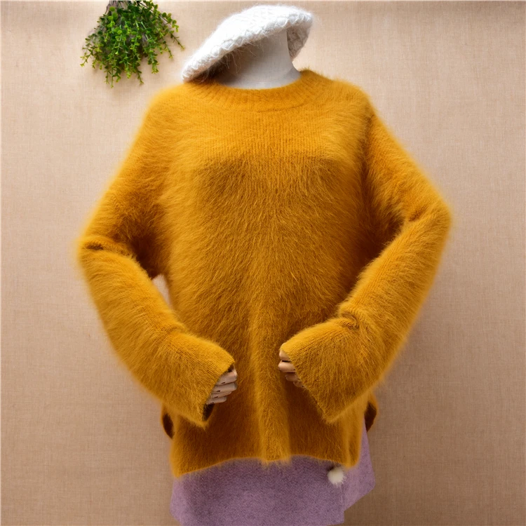 female women fashion yellow winter clothing hairy mink cashmere knitted o-neck split loose pullover angora fur jumper sweater
female women fashion yellow winter clothing hairy mink cashmere knitted o-neck split loose pullover angora fur jumper sweater