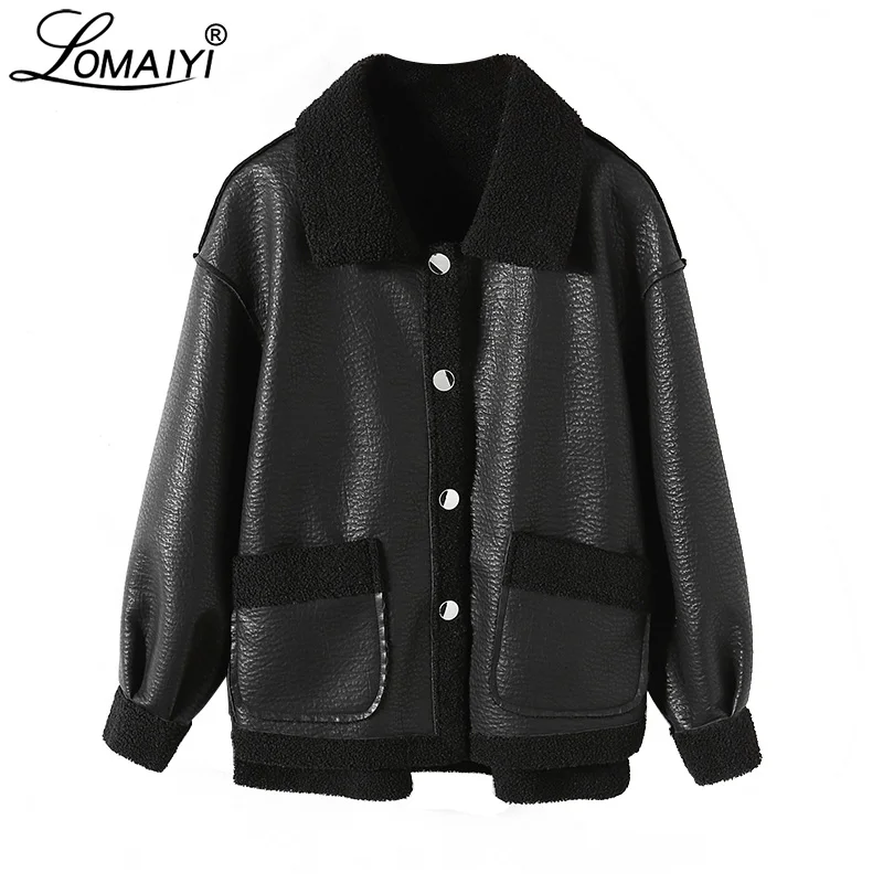 LOMAIYI Women's Autumn/Winter Leather Jacket Women Plus Size Reversible Jackets Ladies Warm PU Coat BW064 | Женская одежда