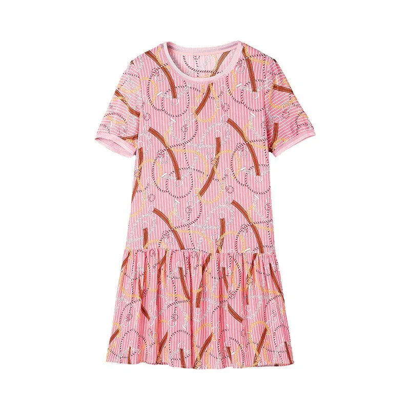 19425 Summer New Women's Clothing Chain Belt Printing Vertical Stripe Mulberry Silk Short Sleeve Dress 
19425 Summer New Women's Clothing Chain Belt Printing Vertical Stripe Mulberry Silk Short Sleeve Dress