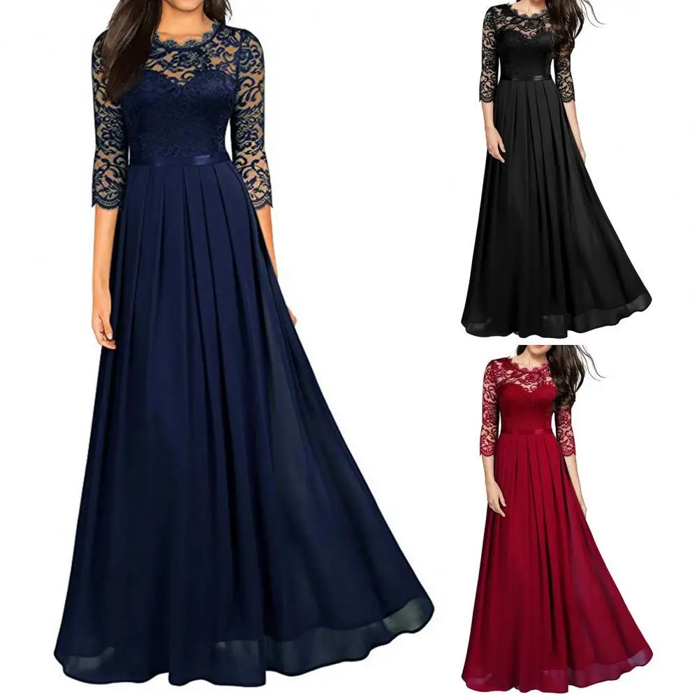 2021 New Fashion Chiffon Stitching Lace Hollow Women Dress Pleated Large Hem O Neck 3/4 Sleeve A-Line Long Dress Ladies Clothing
2021 New Fashion Chiffon Stitching Lace Hollow Women Dress Pleated Large Hem O Neck 3/4 Sleeve A-Line Long Dress Ladies Clothing