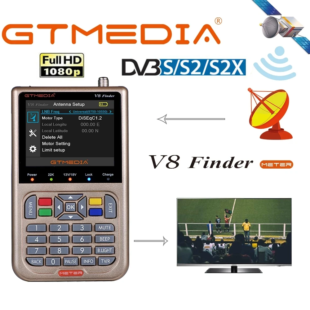 V8 Finder Meter SatFinder Digital Satellite GTMedia DVB S/S2/S2X HD 1080P приемник ТВ сигнала спутниковый декодер
V8 Finder Meter SatFinder Digital Satellite GTMedia DVB S/S2/S2X HD 1080P приемник ТВ сигнала спутниковый декодер