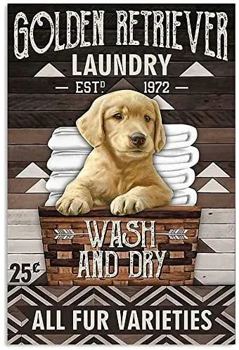 Golden retriever cleans and dries all fur varieties pet shop wall decoration painting metal tin material
Golden retriever cleans and dries all fur varieties pet shop wall decoration painting metal tin material