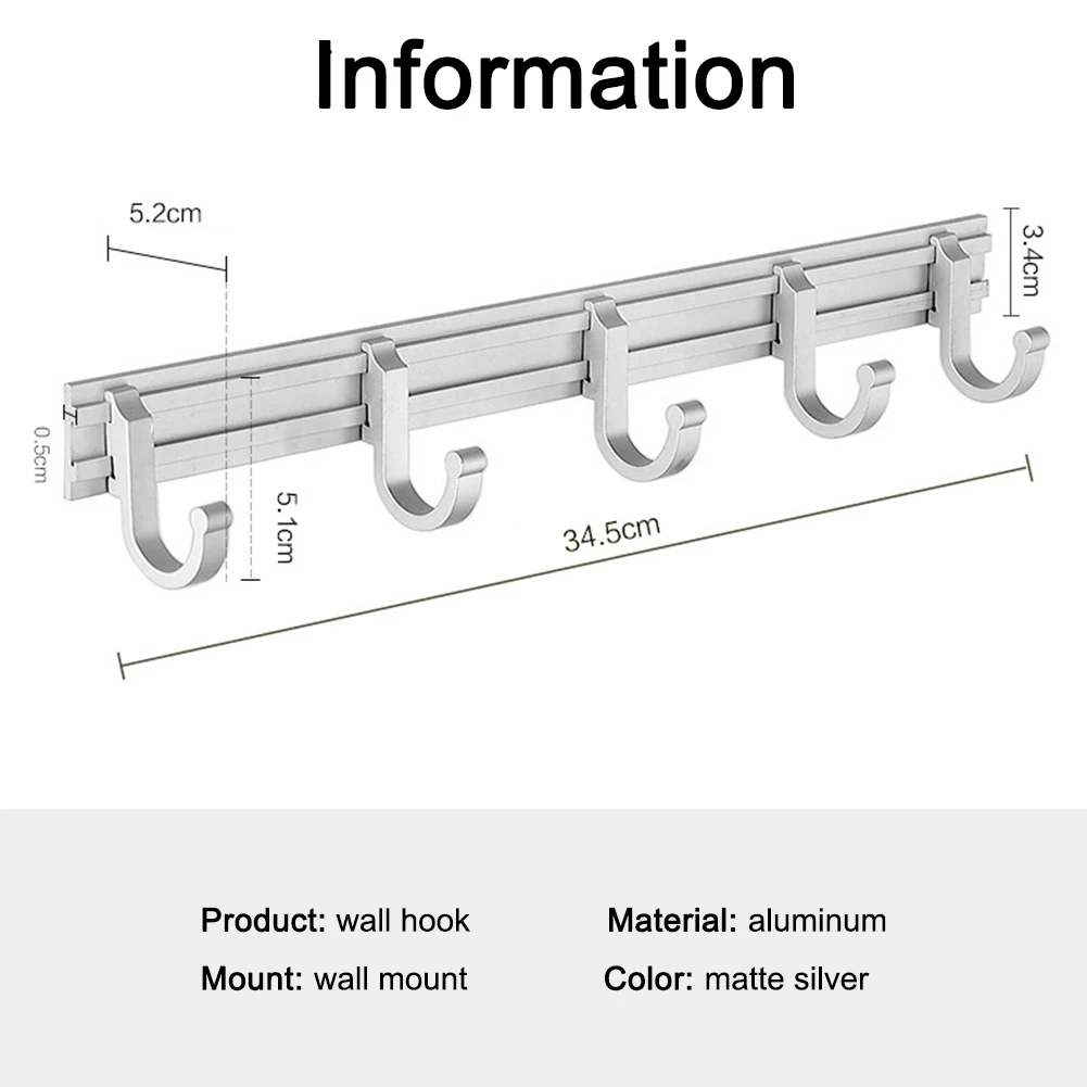 2/3/4/5 Hooks Rail Rack Aluminum Wall Mount Moveable Hooks for Bedroom Bathroom Kitchen Entrywall Hanging Coat Hook Mug Holder
2/3/4/5 Hooks Rail Rack Aluminum Wall Mount Moveable Hooks for Bedroom Bathroom Kitchen Entrywall Hanging Coat Hook Mug Holder