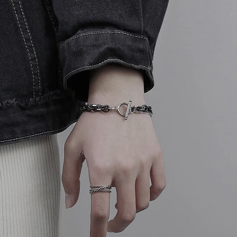 Punk Black Stainless Steel Link Chain Bracelet OT Buckle Toggle Bracelet for Women Men Double-layer Thick Chain Bangle Jewelry
Punk Black Stainless Steel Link Chain Bracelet OT Buckle Toggle Bracelet for Women Men Double-layer Thick Chain Bangle Jewelry