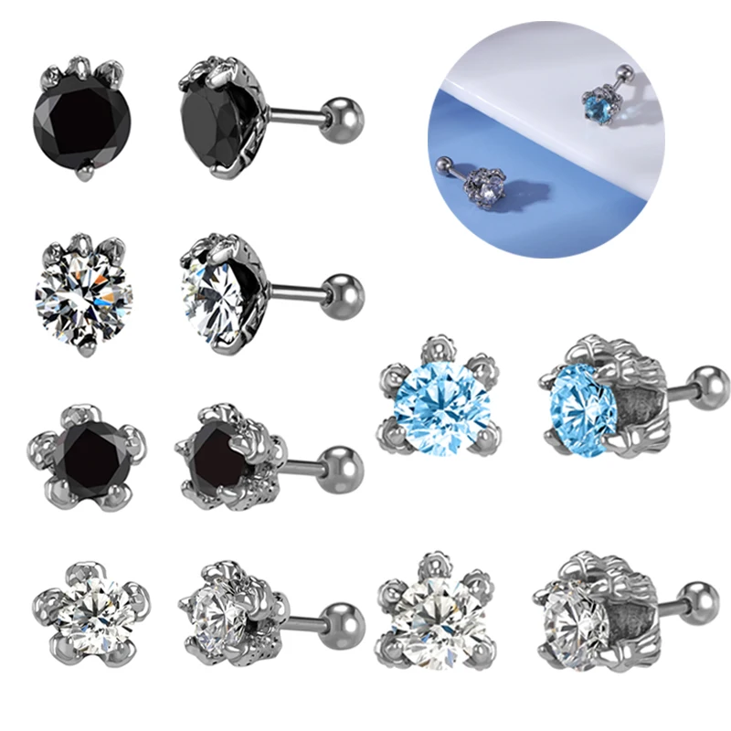 

ZS 18G 1PC Blue Zirconia Stud Earrings for Women Stainless Steel Ear Studs Punk Cartilage Earrings Helix Conch Tragus Piercing