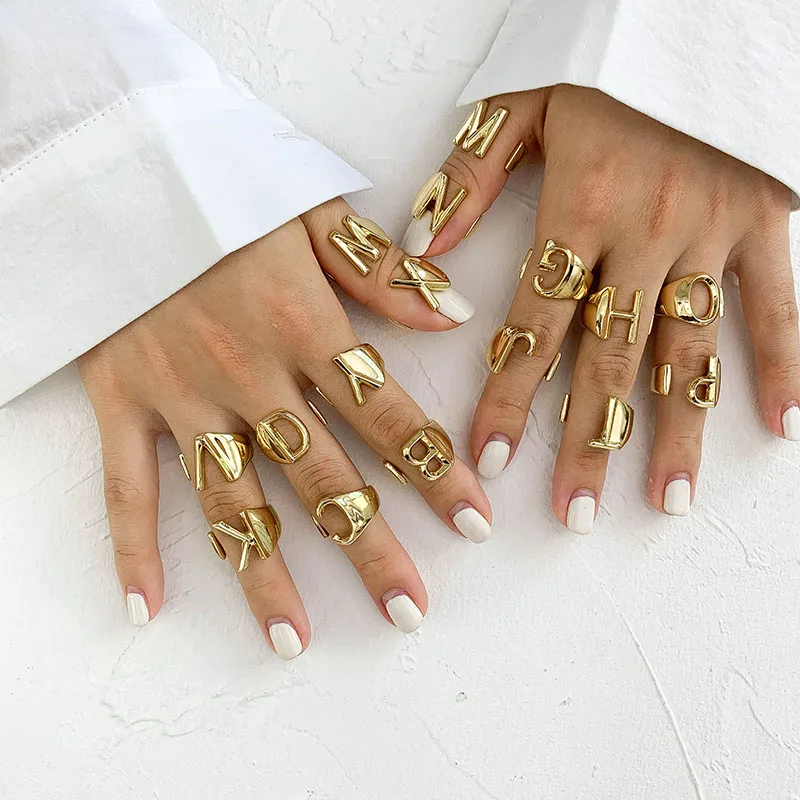Hollow A-Z Letter Gold Color Metal Adjustable Opening Rings Initials Name Alphabet Female Party Chunky Wide Trendy Jewelry Gifts
Hollow A-Z Letter Gold Color Metal Adjustable Opening Rings Initials Name Alphabet Female Party Chunky Wide Trendy Jewelry Gifts