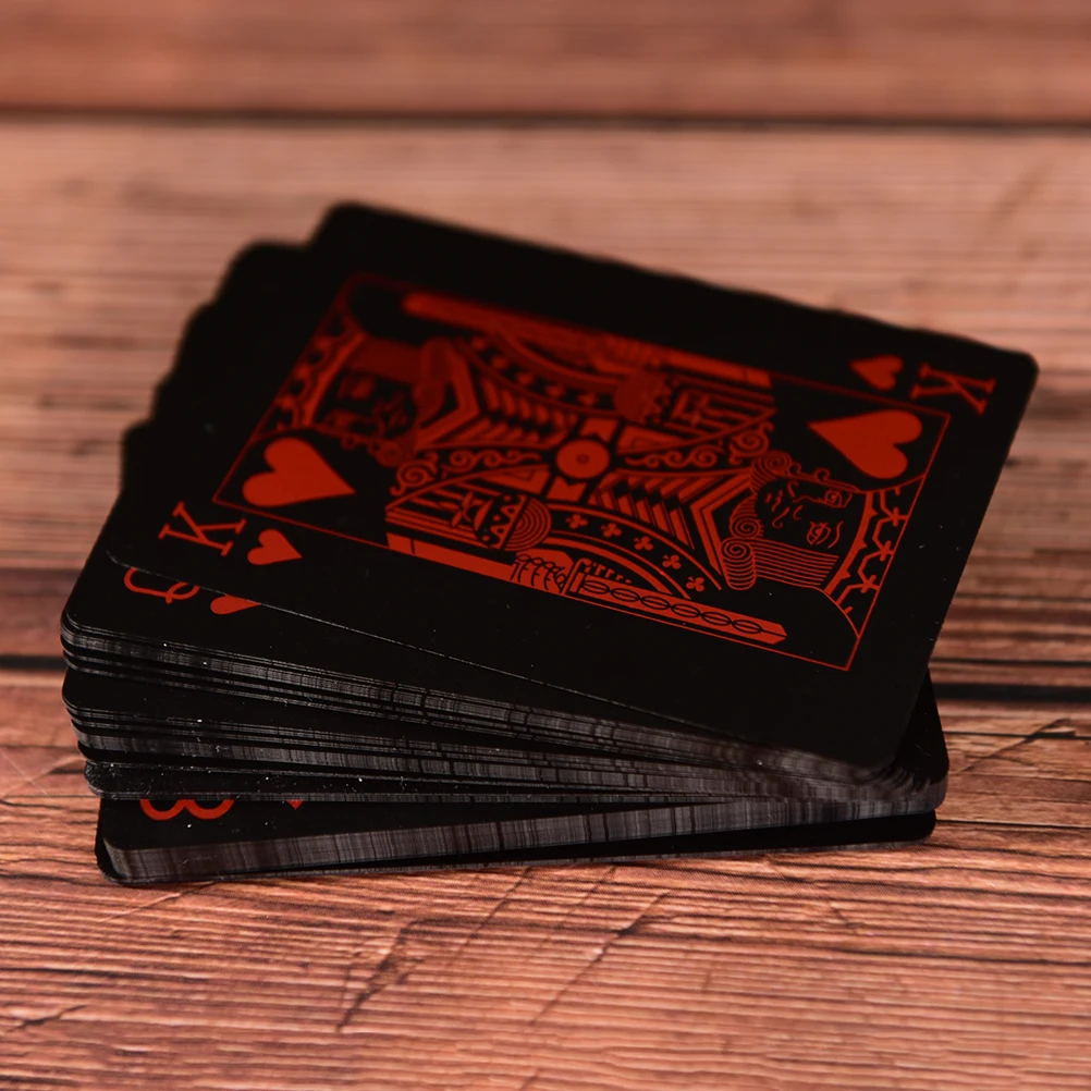 

Quality Waterproof PVC Plastic Playing Cards Set Trend 54pcs Deck Poker Classic Magic Tricks Tool Pure Black Magic Box-packed