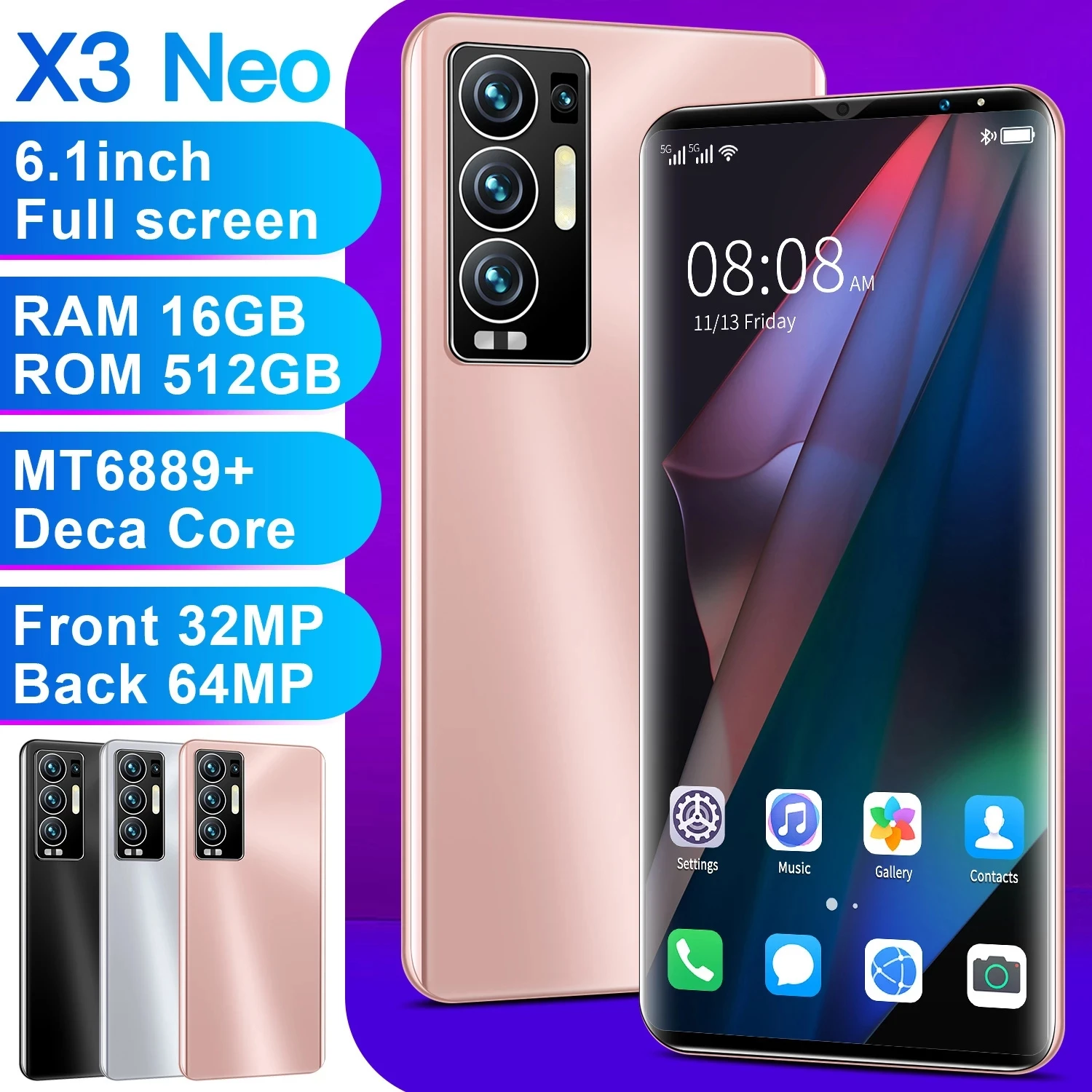 Global Version X3 NEO 16GB+512GB smartphones 6.1 HD inch cellphones MTK 6889 mobile phones Faca ID adnroid 10.0 phone
Global Version X3 NEO 16GB+512GB smartphones 6.1 HD inch cellphones MTK 6889 mobile phones Faca ID adnroid 10.0 phone