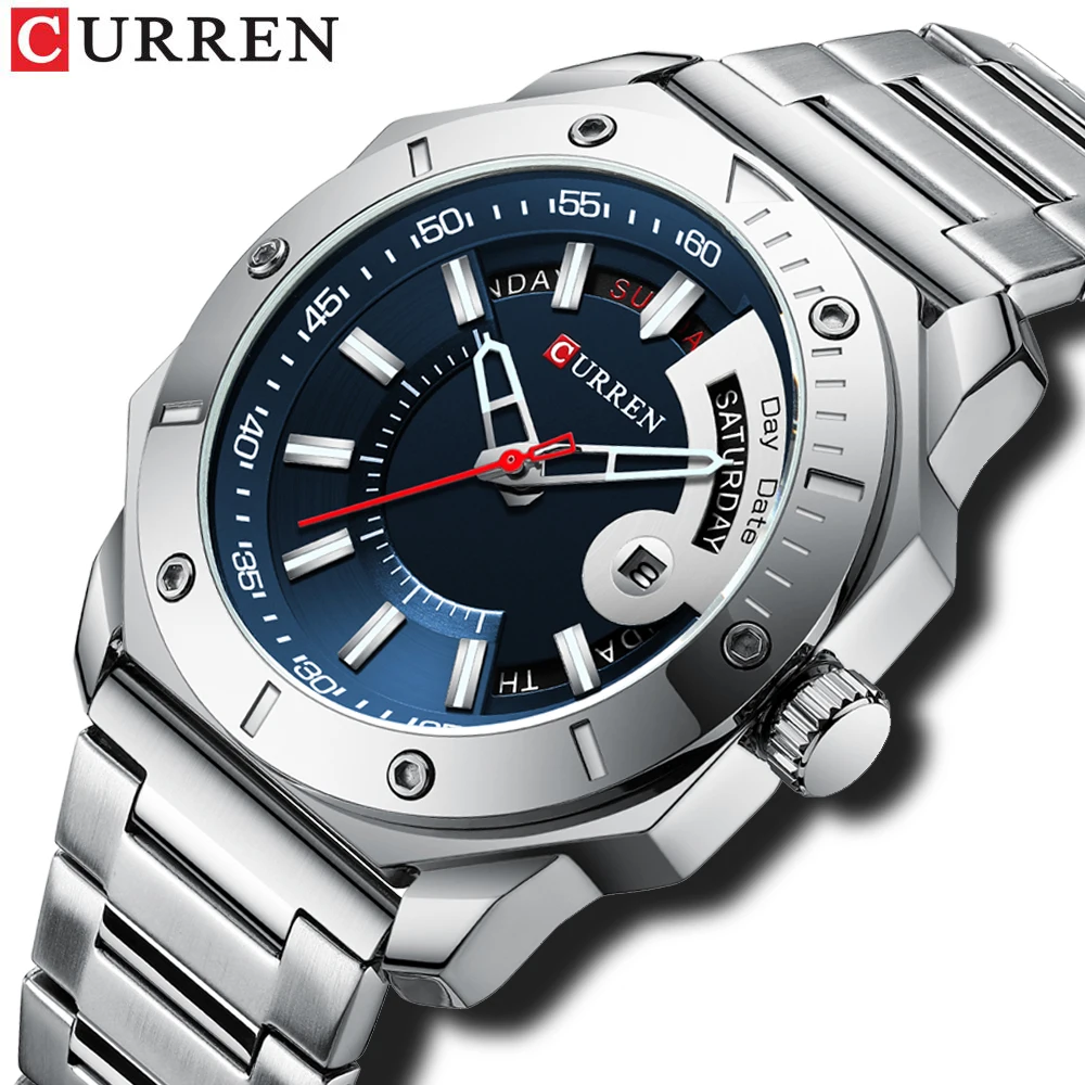 

CURREN Men's Watch New and Chic Business Quartz Watches Stainless Steel and Date and week Male Clock Relogio masculino 2021
