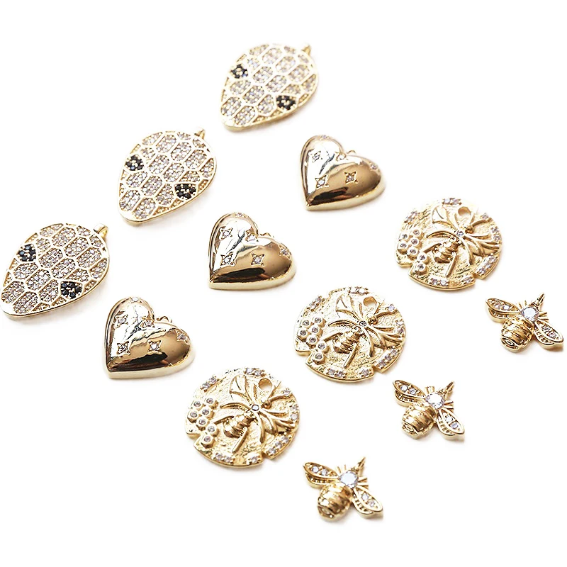 Four copper micro inlaid zircon bee Love Pendant DIY jewelry earrings bracelet accessories materials
Four copper micro inlaid zircon bee Love Pendant DIY jewelry earrings bracelet accessories materials