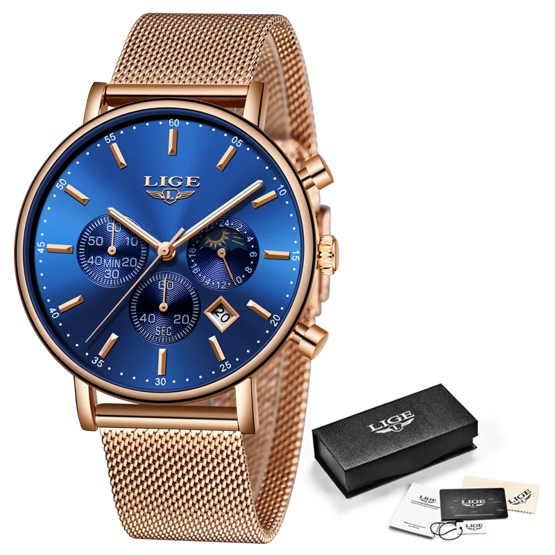 LIGE Top Brand Fashion Luxury Rose Gold Blue WristWatch Casual Fashion Women Watches Quartz Clock Gift Watch Woman Montre Femme
LIGE Top Brand Fashion Luxury Rose Gold Blue WristWatch Casual Fashion Women Watches Quartz Clock Gift Watch Woman Montre Femme