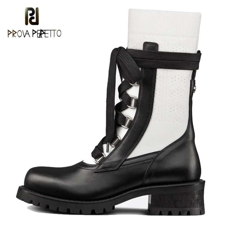 Autumn and Winter New Lace-up Black and White Color Matching Socks Boots Thick-heeled Thick-soled Mid-tube Elastic Thin Boots
Autumn and Winter New Lace-up Black and White Color Matching Socks Boots Thick-heeled Thick-soled Mid-tube Elastic Thin Boots