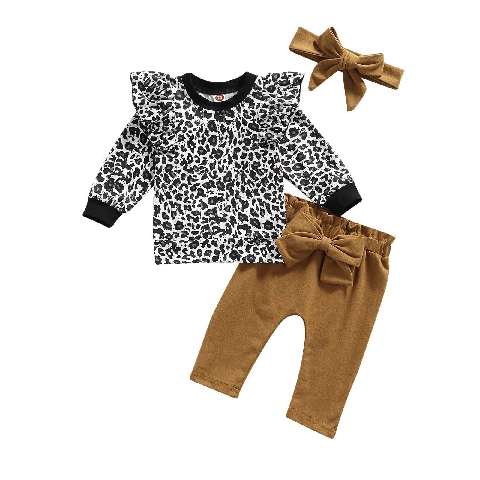 OPPERIAYA Kids Baby Girls 3PCS Fall Cotton Outfits Ruffle Long Sleeve Leopard Tops Solid Color Bowknot Pants Headband Casual Set
OPPERIAYA Kids Baby Girls 3PCS Fall Cotton Outfits Ruffle Long Sleeve Leopard Tops Solid Color Bowknot Pants Headband Casual Set